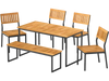 6 Pieces Outdoor Acacia Wood Dining Set with Bench and 2 Inches Umbrella Hole