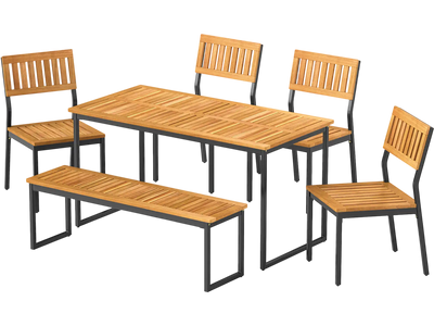 Costway 6-Pc Outdoor Acacia Wood Patio Dining Set w/ Bench 2