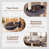Top perch and rotatable hammock of a 6-tier cat tree in gray, perfect for napping and exploring heights.