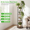 6-tier plant stand in rustic brown with wheels, featuring RGB light for indoor display and space-saving design for.