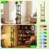 6-tier plant stand with RGB light and wheels, featuring a rustic brown finish, ideal for indoor plant display and.