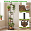 6-tier plant stand with rustic brown finish, featuring wheels and RGB light for indoor plant display and organization.