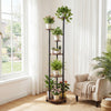 6-tier plant stand in rustic brown with RGB light, holding multiple potted plants, ideal for indoor display and.