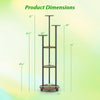 6-tier plant stand with RGB light, featuring a rustic brown finish and dimensions for indoor display and organization.