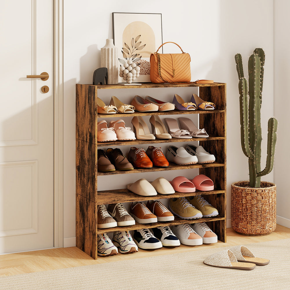 6-tier Shoe Rack with Anti-tipping Device for Entryway-Rustic Brown - Gallery View 1 of 9