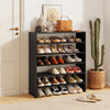 6-tier black shoe rack with spacious shelves and anti-tipping device, ideal for entryway or bedroom storage.