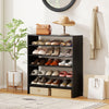 6-tier black shoe rack with spacious shelves and anti-tipping device, perfect for entryway organization and decor.