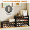 6-tier black shoe rack with spacious shelves and anti-tipping device, perfect for entryway or bedroom storage.