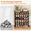 6-tier black shoe rack with spacious shelves and anti-tipping device, perfect for entryway organization.