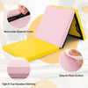 Tri-fold gym mat in yellow with removable zippered cover, lightweight design, ideal for yoga and martial arts.