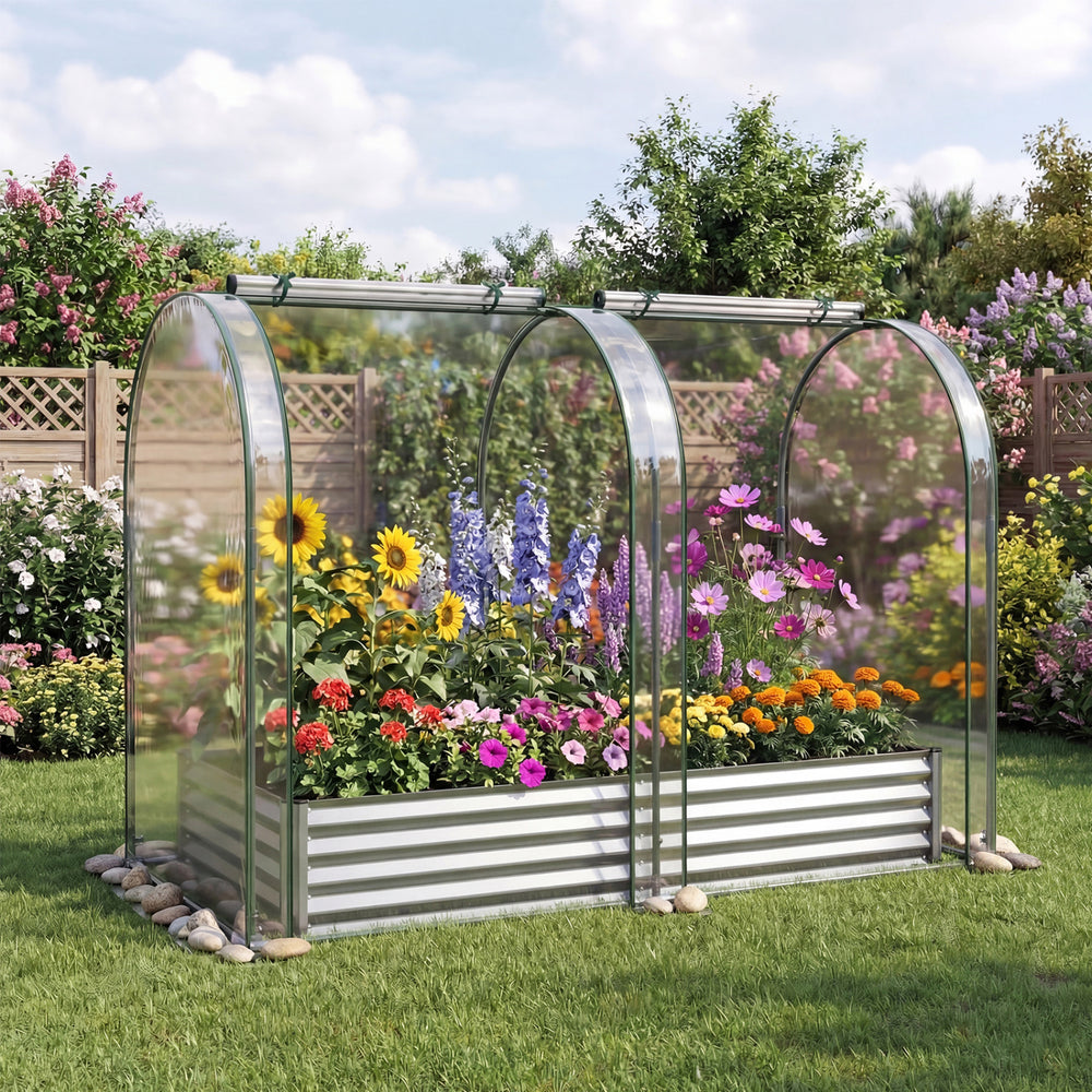 6 x 3 x 1 FT Galvanized Raised Garden Bed with Greenhouse Cover-Silver - Gallery View 1 of 10