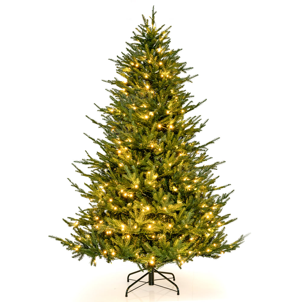 Pre-lit 6ft Christmas tree showcasing a vibrant shape with 280 warm white LED lights, ideal for holiday celebrations.