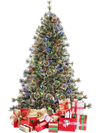 6 ft pre-lit artificial Christmas tree with colorful LED lights, surrounded by wrapped gifts in a festive living room.