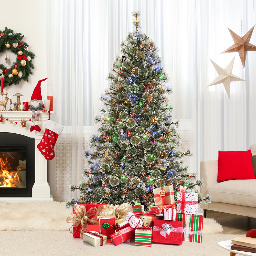 6/7.5/9 FT Artificial Christmas Tree Pre-Lit Hinged Holiday Tree with 360° Quick Power Connector-6 ft - Gallery View 1 of 10