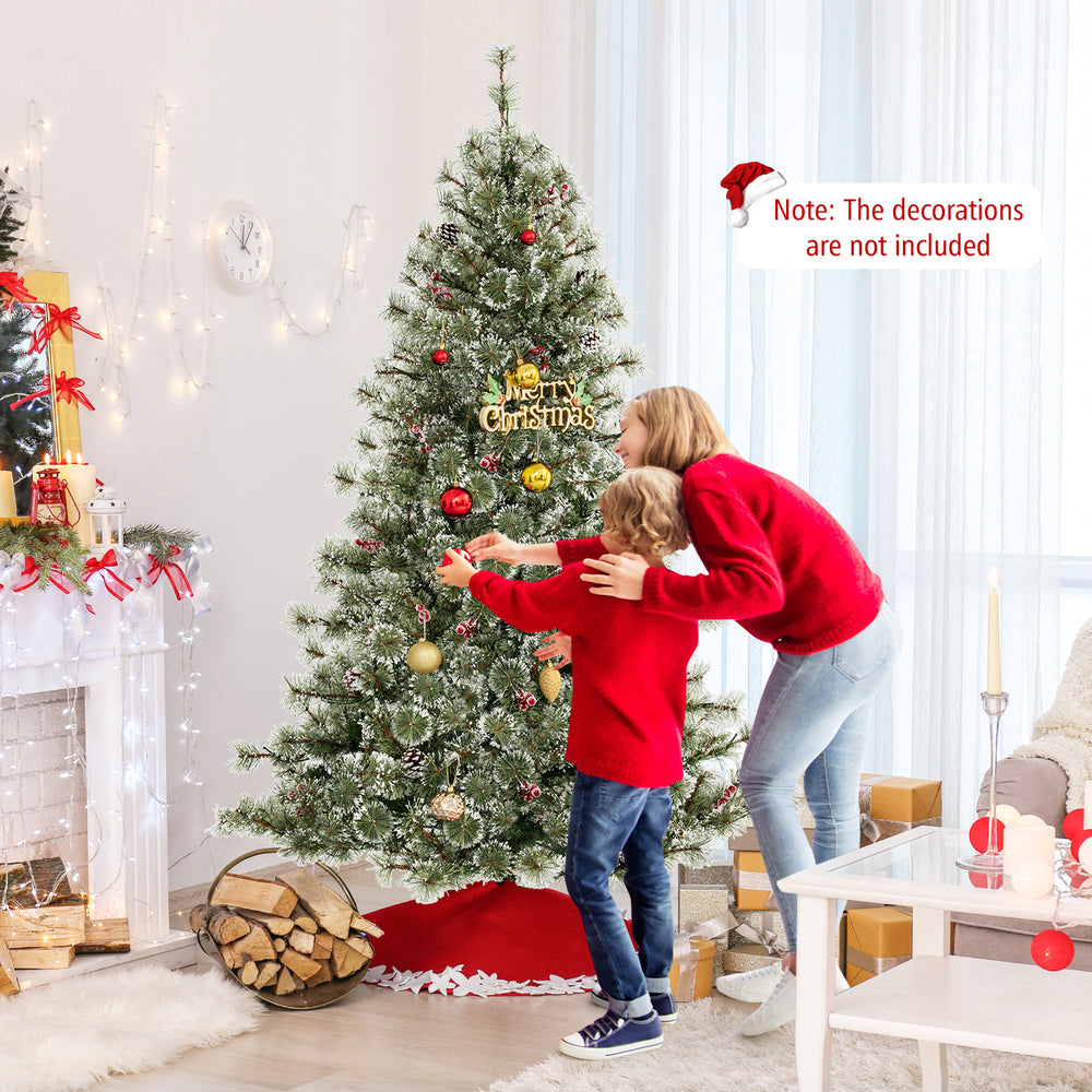 6 ft pre-lit artificial Christmas tree with dense branch tips, featuring pine cones and red berries, perfect for.