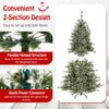 6 ft pre-lit artificial Christmas tree with flexible hinged structure, pine cones, red berries, and quick power.