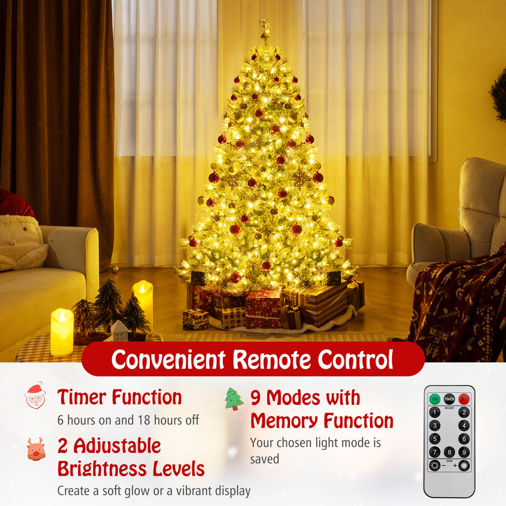6 ft pre-lit artificial Christmas tree with 598 branch tips, color-changeable LED lights, and convenient remote control.