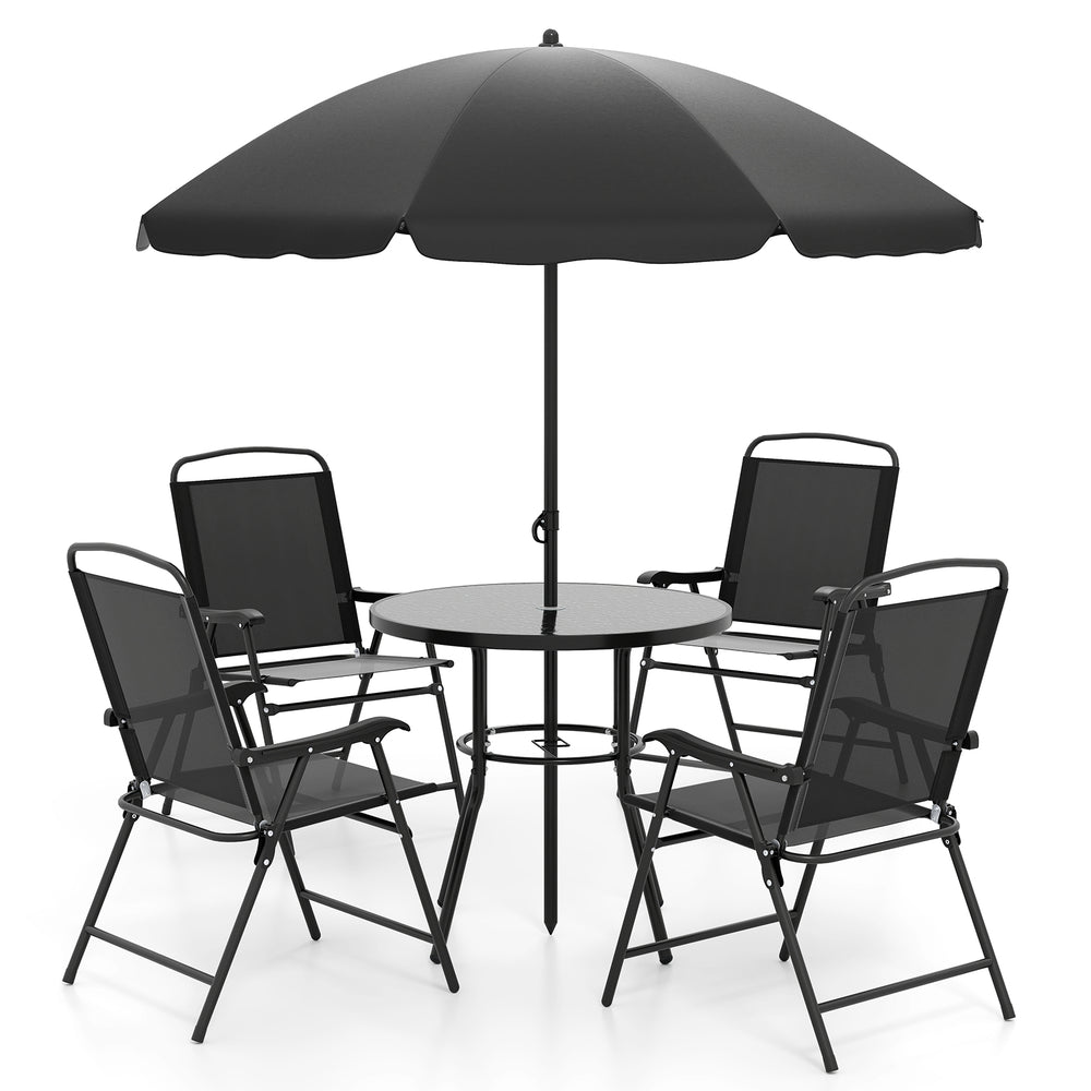 6 Pieces Patio Dining Set with Umbrella with 4 Folding Armchairs - Gallery View 1 of 1