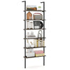 6-tier ladder shelf in oak finish, wall-mounted for storage of crafts, plants, and decor, supports up to 265 lbs.