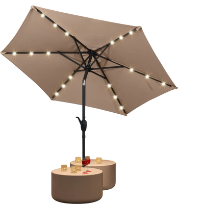 Costway 7.5' Solar Powered Patio Umbrella with LED Lights Crank Handle Tan 351426897 New