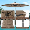 7.5 feet tan solar-powered patio umbrella with LED lights, featuring thick ribs and detachable poles for easy storage.