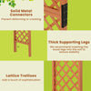 Thick supporting legs of the 7.7 feet wooden garden arch with lattice trellises for climbing plants and stability.