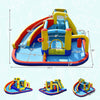 7-in-1 inflatable water slide bounce castle with splash pool, climbing wall, and safety mesh for outdoor fun.