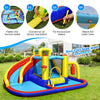 Inflatable water slide bounce castle featuring a climbing wall and bright colors, designed for outdoor play with.