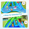 Kids playing on the inflatable crocodile water slide, featuring wet and dry options for versatile outdoor fun.