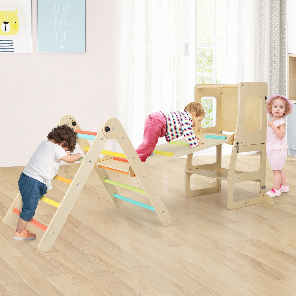 7-in-1 Toddler Climbing Toy Connected Table and Chair Set for Boys and Girls Aged 3-14 Years Old-Multicolor - Gallery View 1 of 11