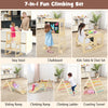 7-in-1 toddler climbing toy set with slide, climbing ramp, ladder, and chalkboard for kids aged 3-14 years.