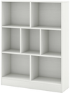 7-section freestanding bookshelf in white, ideal for kids' rooms, classrooms, and nurseries with ample storage space.