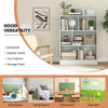 7-section freestanding bookshelf in white, perfect for kids' rooms and classrooms, offering ample storage and display.