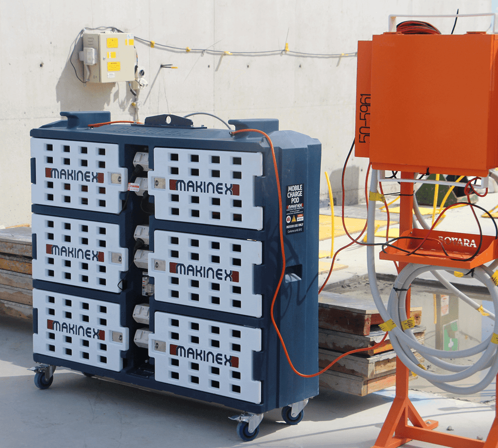 Makinex Mobile Charge Pod (MCP) on-site next to temporary power setup