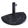 Half round patio umbrella base in antique black with decorative flower pattern, designed to securely hold umbrella.