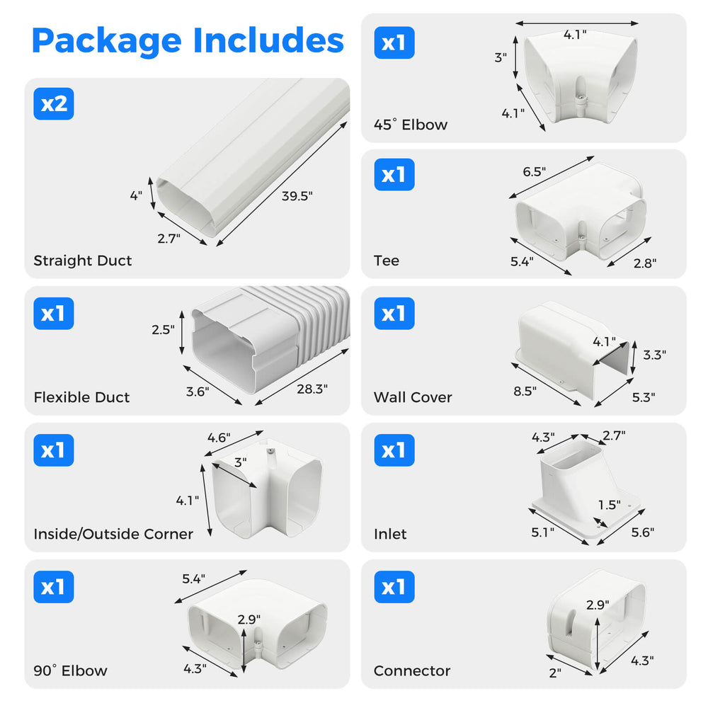 4-inch mini decorative PVC slim line cover kit with various components for organizing and protecting pipes and cables.