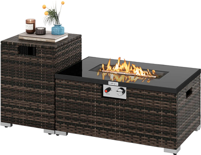 Costway 2-Piece Outdoor Rattan Gas Fire Table Set 32