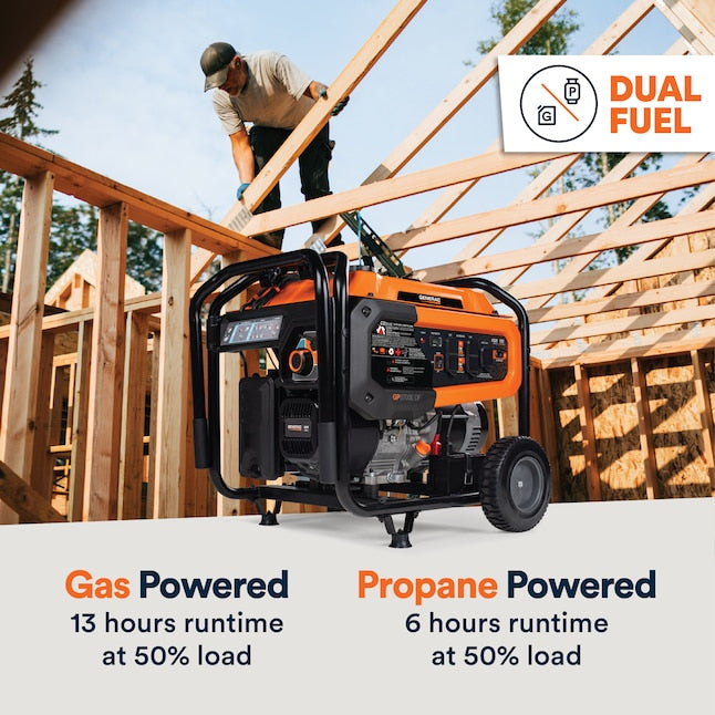 Dual fuel runtime graphic (gasoline and propane at 50% load)