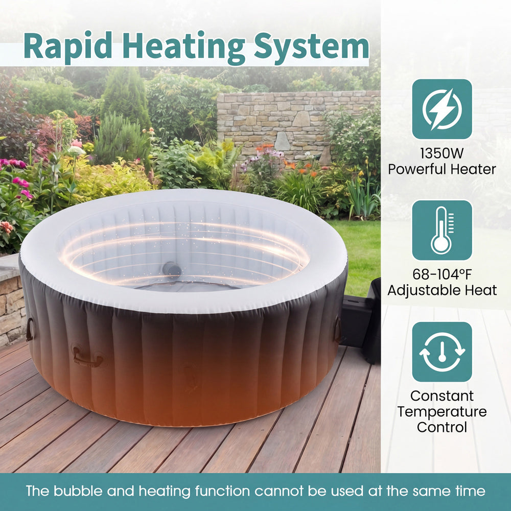 Round SPA pool hot tub with 110/130 air jets, reinforced PVC walls, and 1350W electric heater for outdoor relaxation.