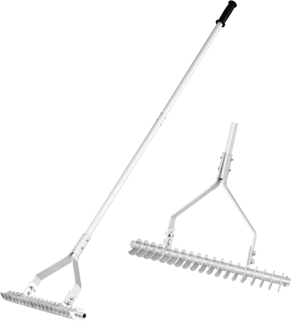 20 Inches Wide Aluminum Lawn Loosening Soil Rake with Long Handle and 19 Curved Tines