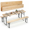 Folding picnic table with benches made of fir wood, seating 6, ideal for outdoor gatherings in patio or garden.