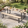 Folding picnic table with benches, made of fir wood and metal, perfect for outdoor gatherings in patio or garden.