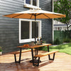 Outdoor dining table set for 6 with a 10-foot adjustable umbrella, featuring acacia wood and heavy-duty metal for.