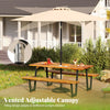 Outdoor dining table set for 6 featuring a 10-foot adjustable umbrella and sturdy acacia wood for outdoor gatherings.