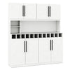 70-inch white farmhouse pantry cabinet with 4 cabinets, 2 open shelves, and a 12-bottle wine rack for versatile storage.