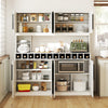 Farmhouse pantry cabinet with 4 cabinets, 2 open shelves, and a 12-bottle wine rack for kitchen or dining room storage.