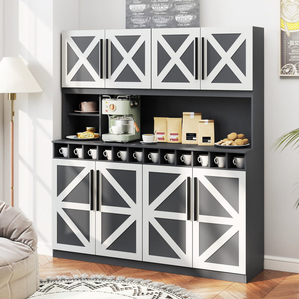 70 Inch Farmhouse Pantry Cabinet Kitchen Buffet Hutch with 4 Cabinets and 2 Open Shelves-Dark Gray - Gallery View 1 of 10