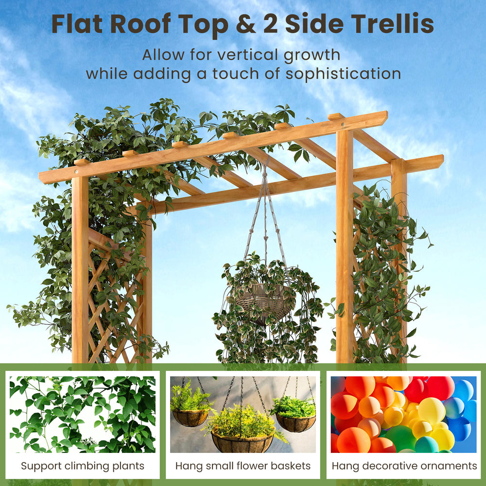 Wooden raised garden bed with lattice trellis for climbing plants, made from natural pine, perfect for patios and.
