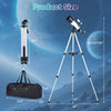 70 mm aperture refractor telescope with adjustable tripod and included storage bag, ideal for day and night observations.