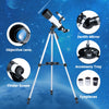 70 mm aperture refractor telescope with adjustable tripod, featuring multiple eyepieces and accessory tray for versatile viewing.